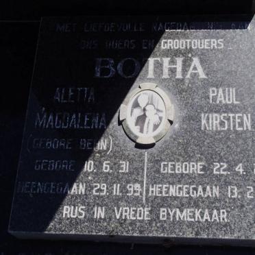 BOTHA Paul Kirsten 1929-1997 &amp; Aletta Magdalena BEHN 1931-1999