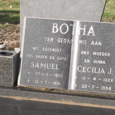 BOTHA Samuel 1920-1991 &amp; Cecilia J. 1926-1994