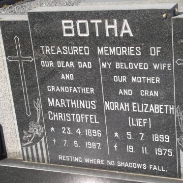 BOTHA Marthinus Christoffel 1896-1987 &amp; Norah Elizabeth 1899-1975