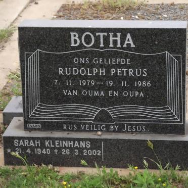BOTHA Rudolph Petrus 1979-1986 :: KLEINHANS Sarah 1940-2002