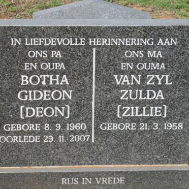 BOTHA Gideon 1960-2007 &amp; VAN ZYL Zulda 1958-