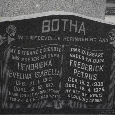BOTHA Frederick Petrus 1908-1976 &amp; Hendrieka Evelina Isabella 1913-1971