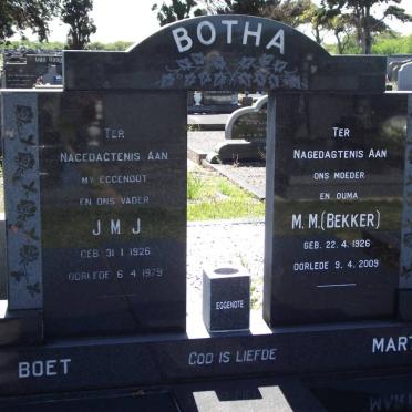 BOTHA J.M.J. 1926-1979 &amp; M.M. BEKKER 1926-2009