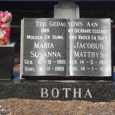 BOTHA Jacobus Matthys 1902-1976 &amp; Maria Susanna 1900-1989