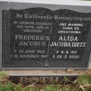 BOTHA Frederick Jacobus 1902-1997 &amp; Alida Jacoba Dietz 1911-2000