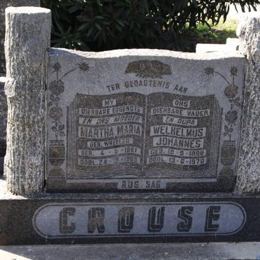 CROUSE Welhelmus Johannes 1888-1970 &amp; Martha Maria WHEELER 1881-1963