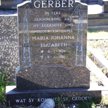 GERBER Maria Johanna Elizabeth 1926-1981