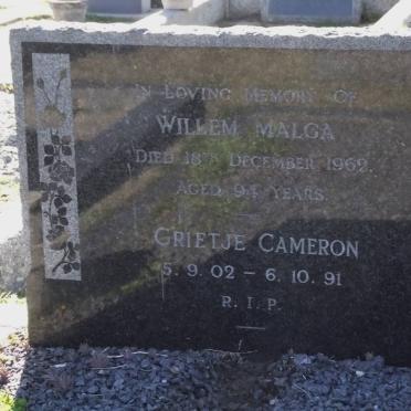 MALGA Willem -1962 :: CAMERON Grietje 1902-1991