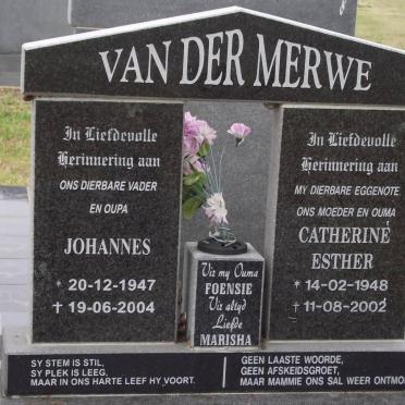 MERWE Johannes, van der 1947-2004 &amp; Catherine Esther 1948-2002
