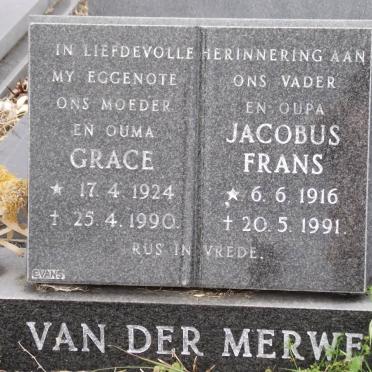 MERWE Jacobus Frans, van der 1916-1991 &amp; Grace 1924-1990