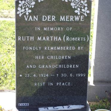 MERWE Ruth Martha, van der nee ROBERTS 1924-1999