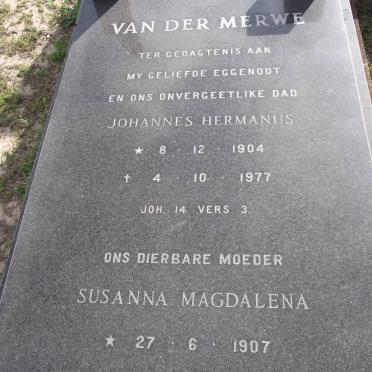 MERWE Johannes Hermanus, van der 1904-1977 &amp; Susanna Magdalena 1907-1987