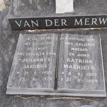 MERWE Johannes Jakobus, van der 1899-1978 &amp; Katrina Magrieta 1903-1994