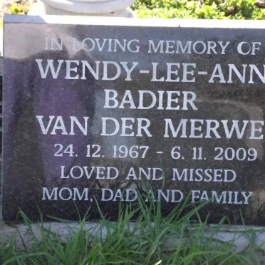 MERWE Wendy-Lee-Ann Badier, van der 1967-2009