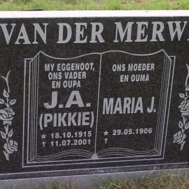 MERWE Johannes A., van der 1915-2001 &amp; Maria J. 1906-2003