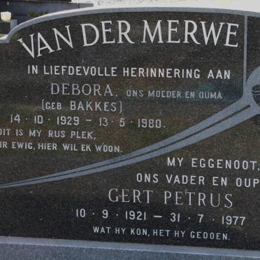 MERWE Gert Petrus, van der 1921-1977 &amp; Debora BAKKES 1929-1980