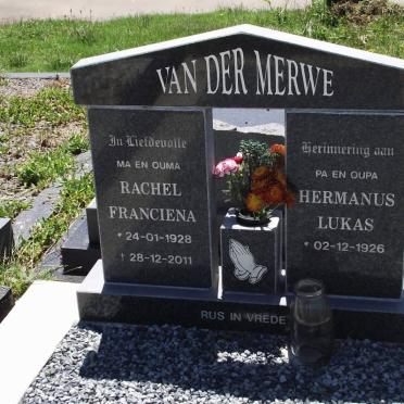 MERWE Hermanus Lukas, van der 1926- &amp; Rachel Franciena 1928-2011