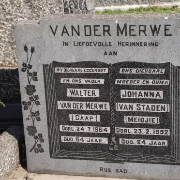 MERWE L. Walter J., van der -1964 &amp; Johanna VAN STADEN -1992