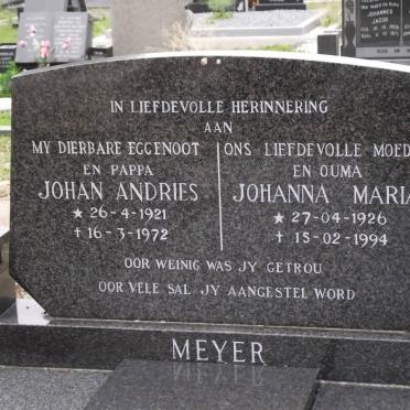 MEYER Johan Andries 1921-1972 &amp; Johanna Maria 1926-1994