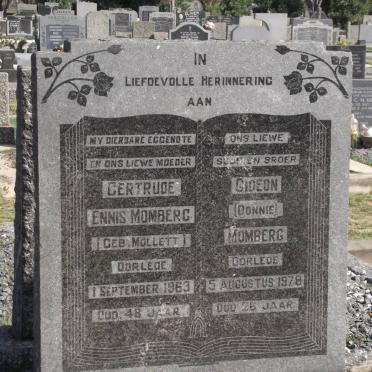 MOMBERG Gertrude Ennis nee MOLLETT -1963 :: MOMBERG Gideon 1952-1978