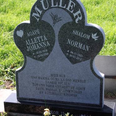 MULLER Norman 1933-2012 &amp; Aletta Johanna 1936-2004