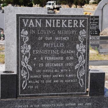 NIEKERK Phyllis Ernistine, van nee LEACH 1936-1990