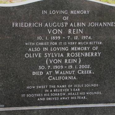 REIN Friedrich August Albin Johannes, von 1899-1974 :: ROSENBERRY Olive Sylvia formerly VON REIN 1909-2002