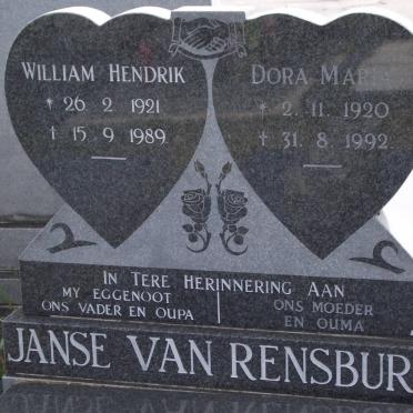 RENSBURG William Hendrik, janse van 1921-1989 &amp; Dora Maria 1920-1992