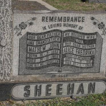 SHEEHAN Mathew John 1893-1965 &amp; Alice Fredrika VAN ANTWERPEN 1887-1964