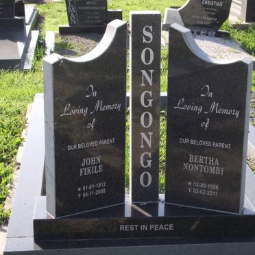 SONGONGO John Fikile 1912-2000 &amp; Bertha Nontombi 1926-2011