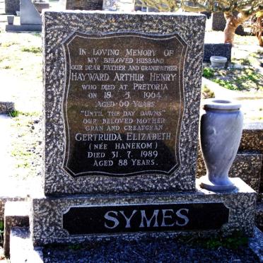SYMES Hayward Arthur Henry -1964 &amp; Gertruida Elizabeth HANEKOM -1989