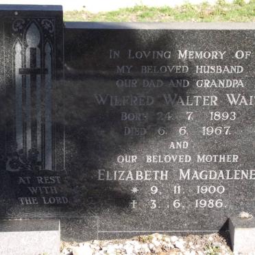 WAIT Wifred Walter 1893-1967 &amp; Elizabeth Magdalene 1900-1986