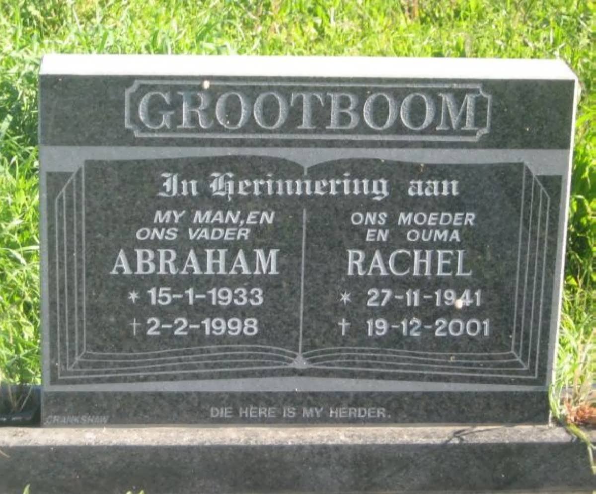 GROOTBOOM Abraham 1933-1998 &amp; Rachel 1941-2001