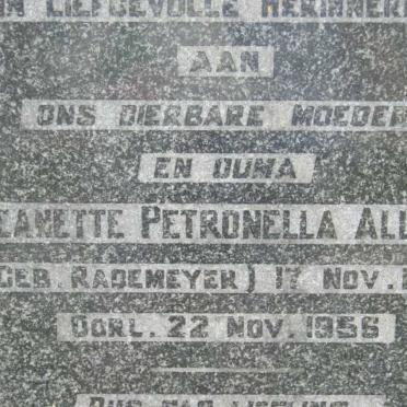 ALLERS Jeanette Petronella nee RADEMEYER 1886-1956