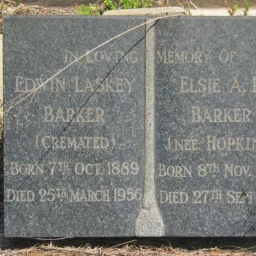 BARKER Edwin Laskey 1889-1956 &amp; Elsie A.P. HOPKINS 1890-1967