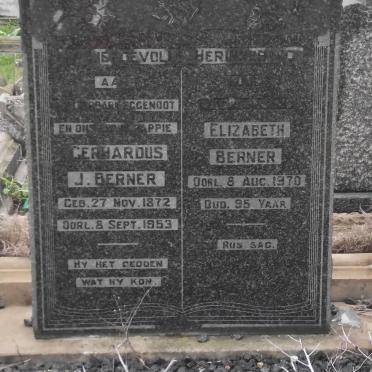 BERNER Gerhardus J. 1872-1953 &amp; Elizabeth -1970