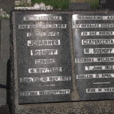 BOSHOFF Johannes 1907-1975 &amp; Gertbrechta M. WELGEMOED 1912-1958