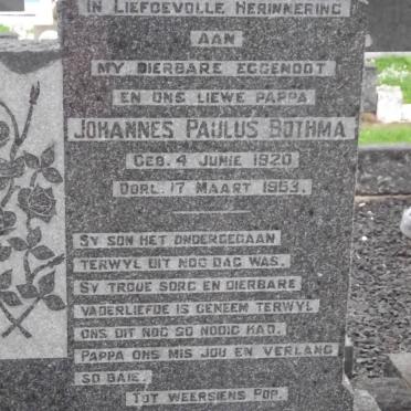 BOTHMA Johannes Paulus 1920-1953