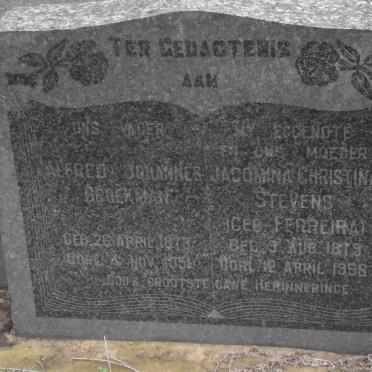 BROEKMAN Alfred Johannes 1878-1951 :: STEVENS Jacomina Christina nee FERREIRA 1879-1958