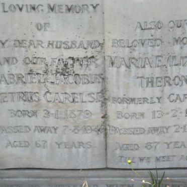 CARELSE Gabriel Jacobus Petrus 1879-1946 &amp; Maria E. THERON formerly CARELSE 1897-1964