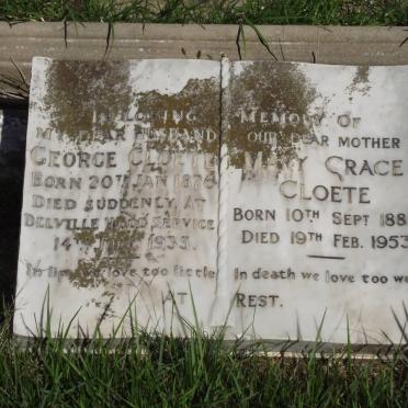 CLOETE George 1876-1935 &amp; Mary Grace 1888-1953