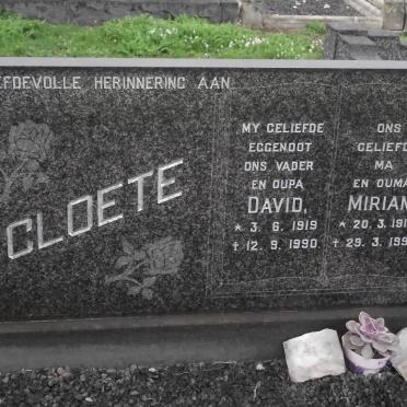 CLOETE David 1919-1990 &amp; Miriam 1918-1995