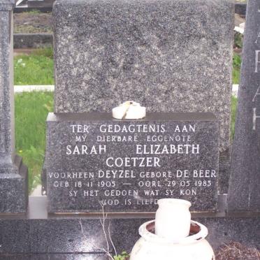 COETZER Sarah Elizabeth nee DE BEER formerly DEYZEL 1905-1985