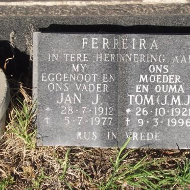 FERREIRA Jan J. 1912-1977 &amp; J.M.J. 1921-1996