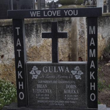 GULWA Brian Tobigunya 1919-2004 &amp; Doris Koleka 1921-2009