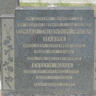 HARPER Edward Thornton Wicks -1954 &amp; Evelyn Maria -1963