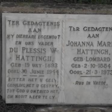 HATTINGH Du Plessis W. 1893-1944 &amp; Johanna Maria LOMBARD 1884-1973