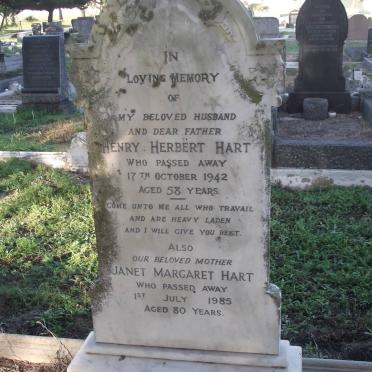 HART Henry Herbert -1942 &amp; Janet Margaret -1985 :: HART Margaret Joy -1933