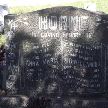 HORNE Rothwell Angus 1907-1968 &amp; Anna Maria 1912-1995