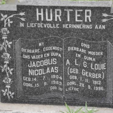 HURTER Jacobus Nicolaas 1904-1963 &amp; A.L.G. Louie GERBER 1912-1996